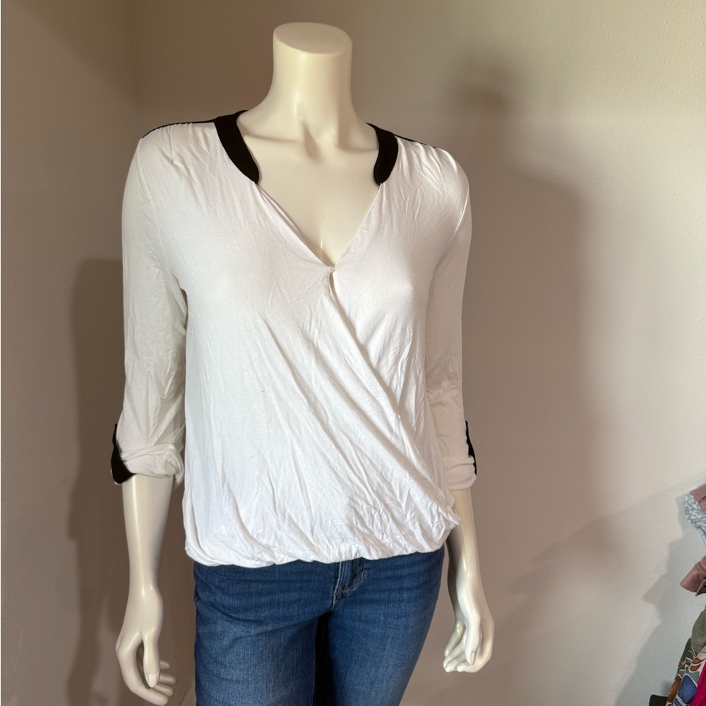 White House Black Market White and Black Blouse